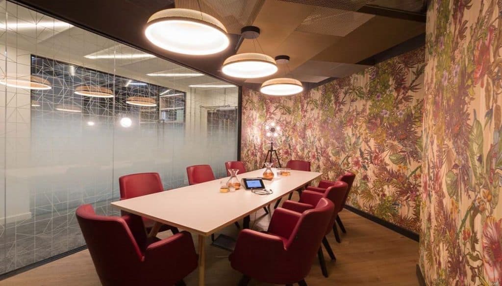 A meeting room with integrated lighting and AV control at the Carter Lane offices