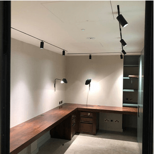 Chelsea Textiles fitted desk area with track and task lighting